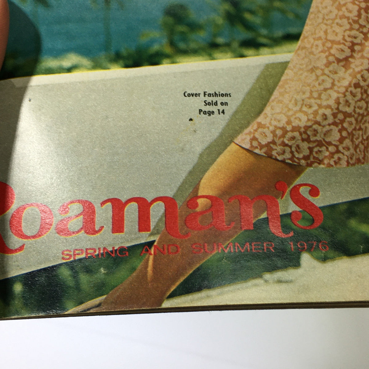 Close-up view of the VTG Roaman's Catalog: Spring Summer 1976 title and cover details, highlighting fashion for large sizes.