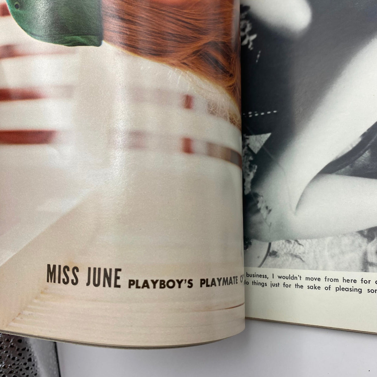 Interior view of Playboy Magazine June 1974 showcasing Playmate Sandy Johnson with the caption 'MISS JUNE PLAYBOY'S PLAYMATE' highlighting her iconic centerfold.