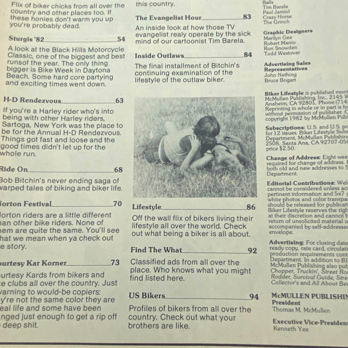Another interior page from the December 1982 VTG Biker Lifestyle Magazine, featuring an article listing biker events and profiles.