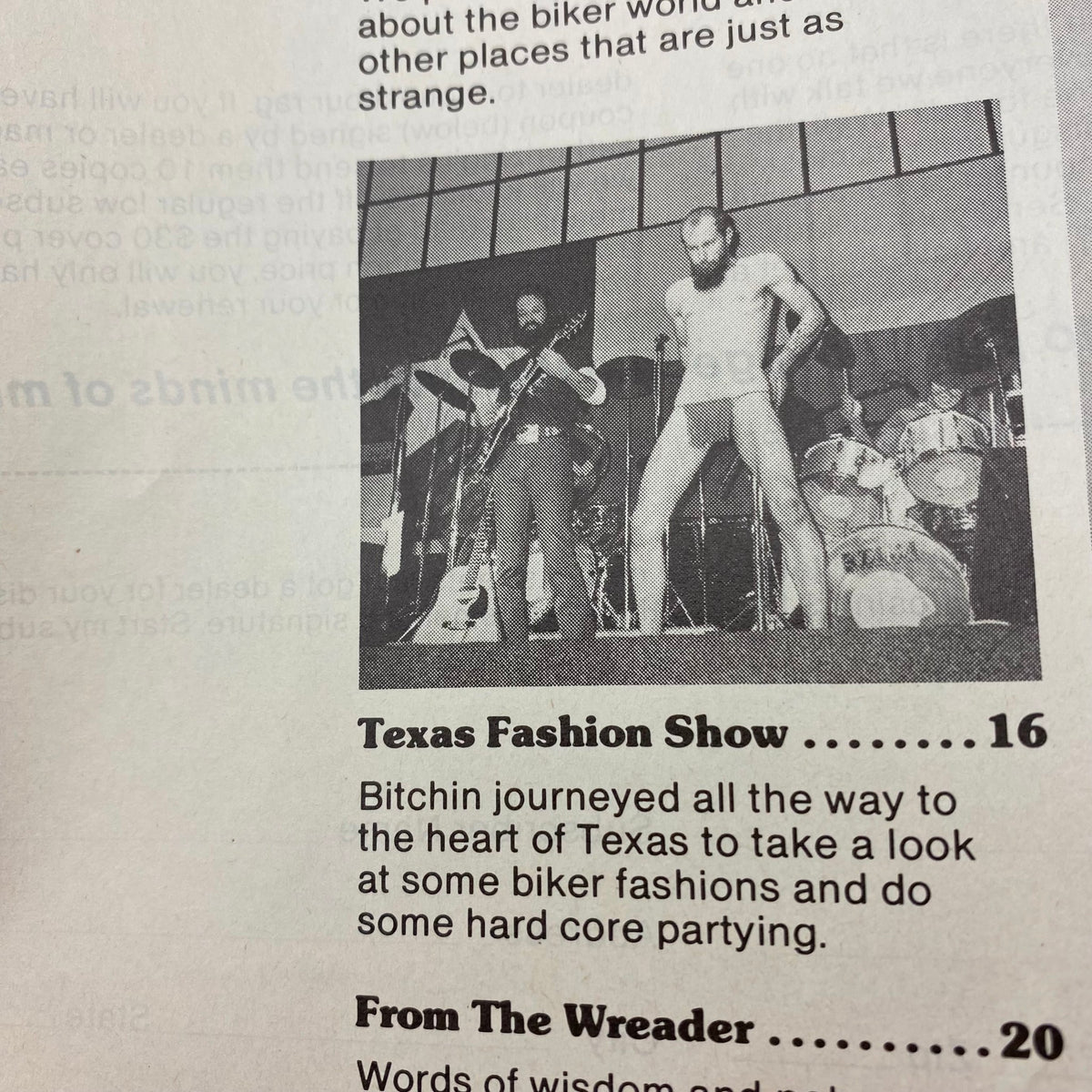 VTG Biker Lifestyle Magazine May 1984 Vol 4 #5 with a photo from the Texas Fashion Show featuring a performance showcasing biker fashion.