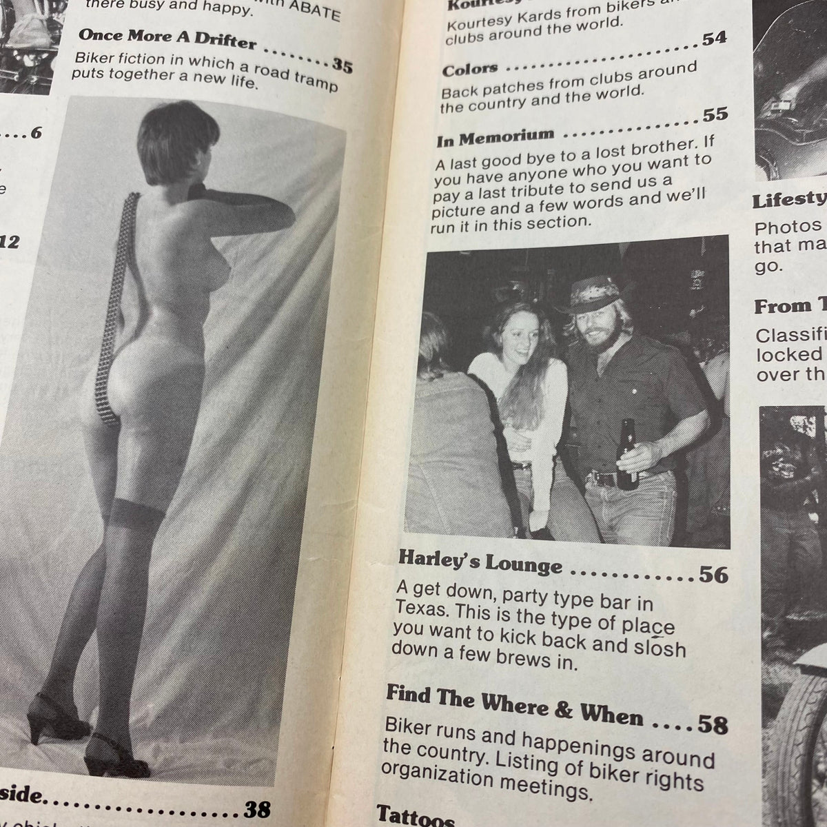 VTG Biker Lifestyle Magazine May 1984 Vol 4 #5 presenting an image of a woman in biker-themed attire with details on biker events.