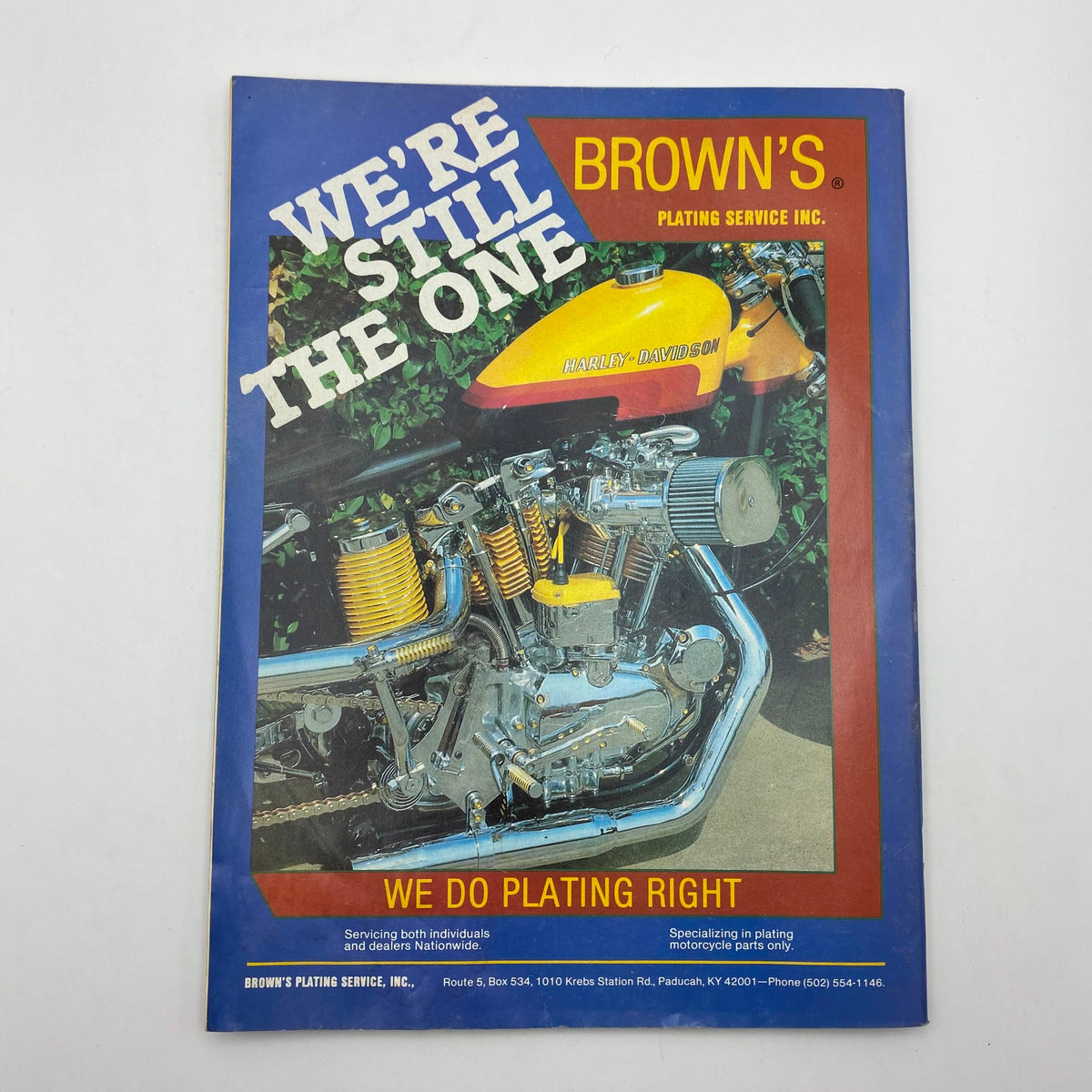 VTG Biker Lifestyle Magazine September 1984 cover featuring automotive plating services for Harley-Davidson bikes under Brown's Plating Service.