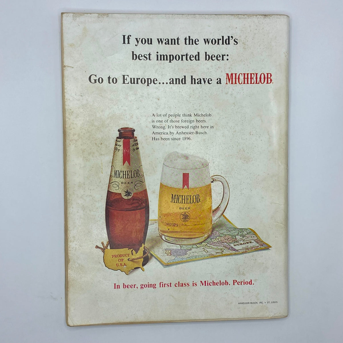 Back cover advertisement of Playboy Magazine July 1968 promoting Michelob beer, enhancing the nostalgic feel of the magazine's vintage appeal.