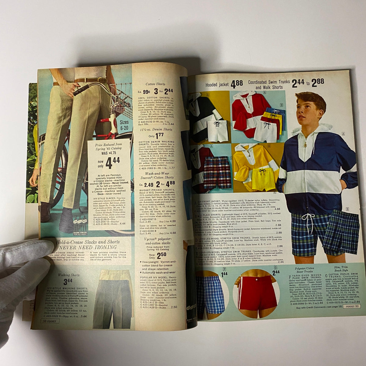 1965 JC Penneys Summer Store Catalog illustrating summer clothing for boys, featuring shorts, shirts, and swimwear styled for outdoor adventures.