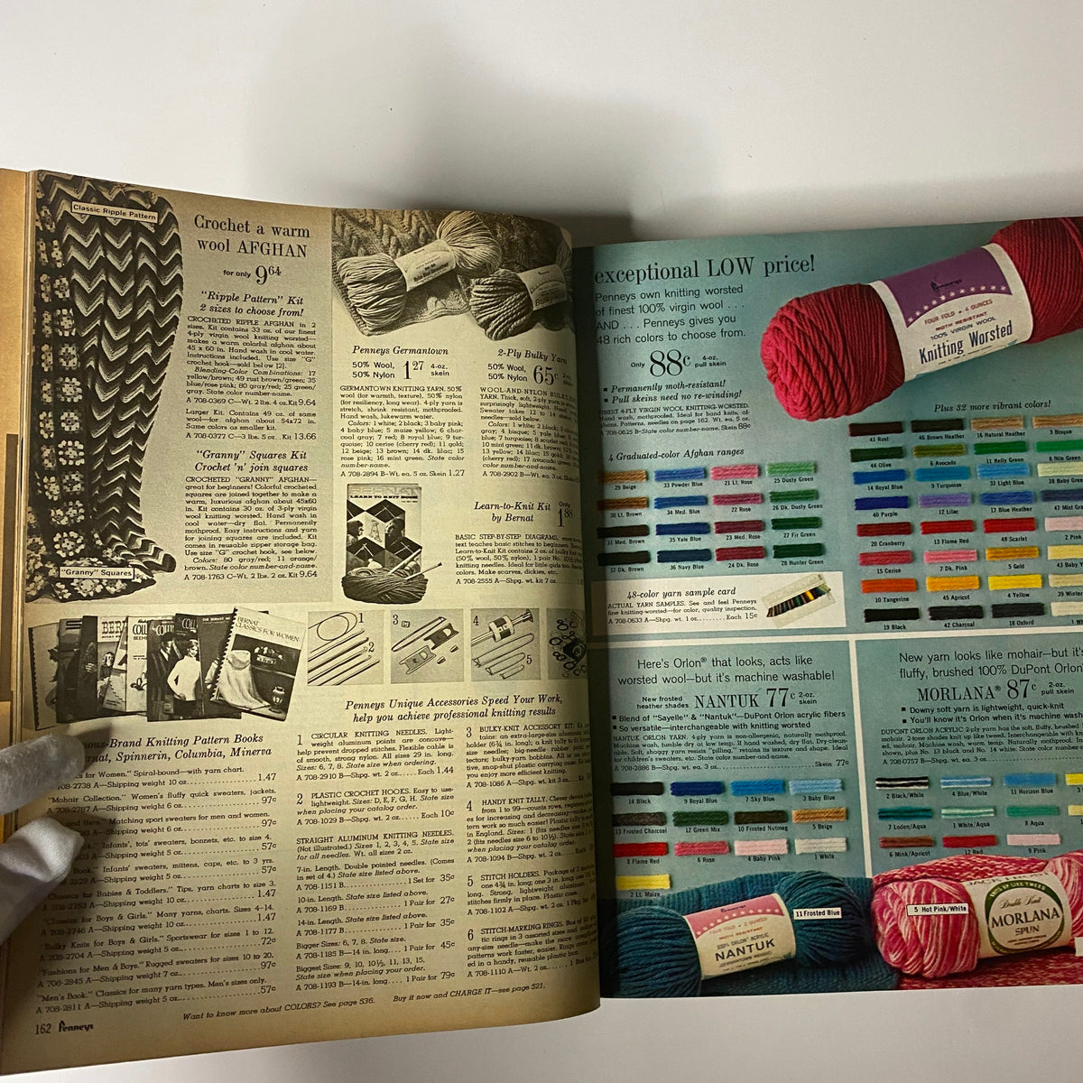 1966 Penneys, J.C. Penney Co. Inc. Spring and Summer Store Catalog featuring crochet supplies and knitting kits for crafting enthusiasts.
