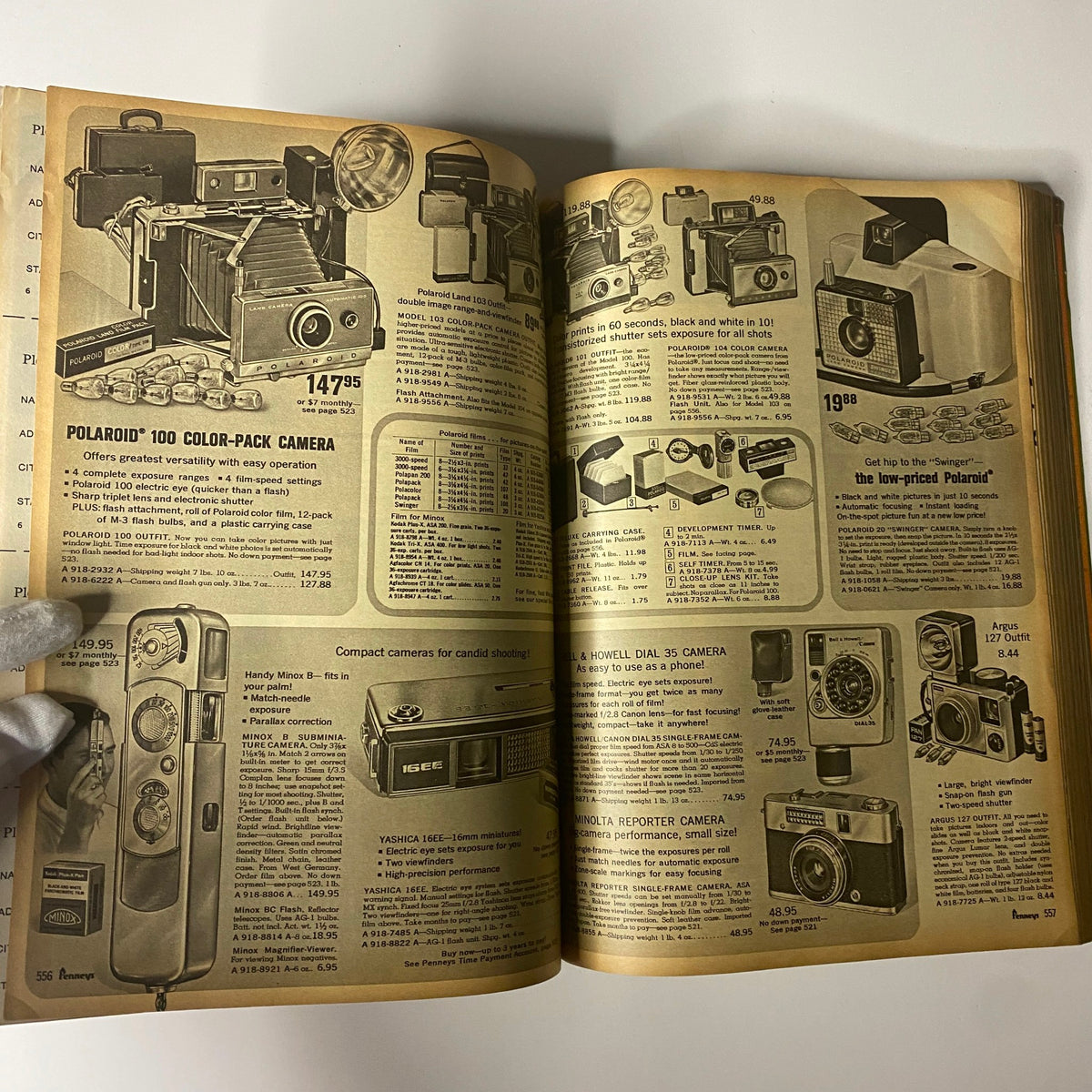 1966 Penneys, J.C. Penney Co. Inc. Spring and Summer Store Catalog showcasing Polaroid cameras and photography equipment, with pricing and features of various models.