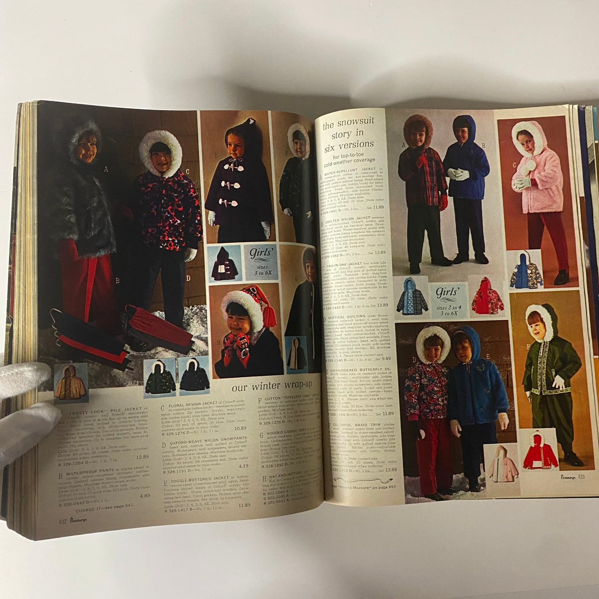 1966 JC Penneys Fall and Winter Store Catalog displaying a variety of snow suits and winter outerwear for children, emphasizing warmth and weather protection.