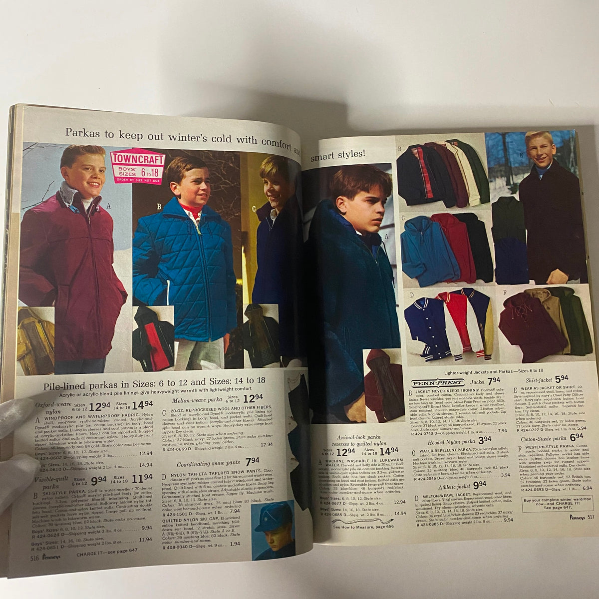 1966 JC Penneys Fall and Winter Store Catalog page displaying boys' coats and parkas, emphasizing warmth and comfort for winter wear with price listings.