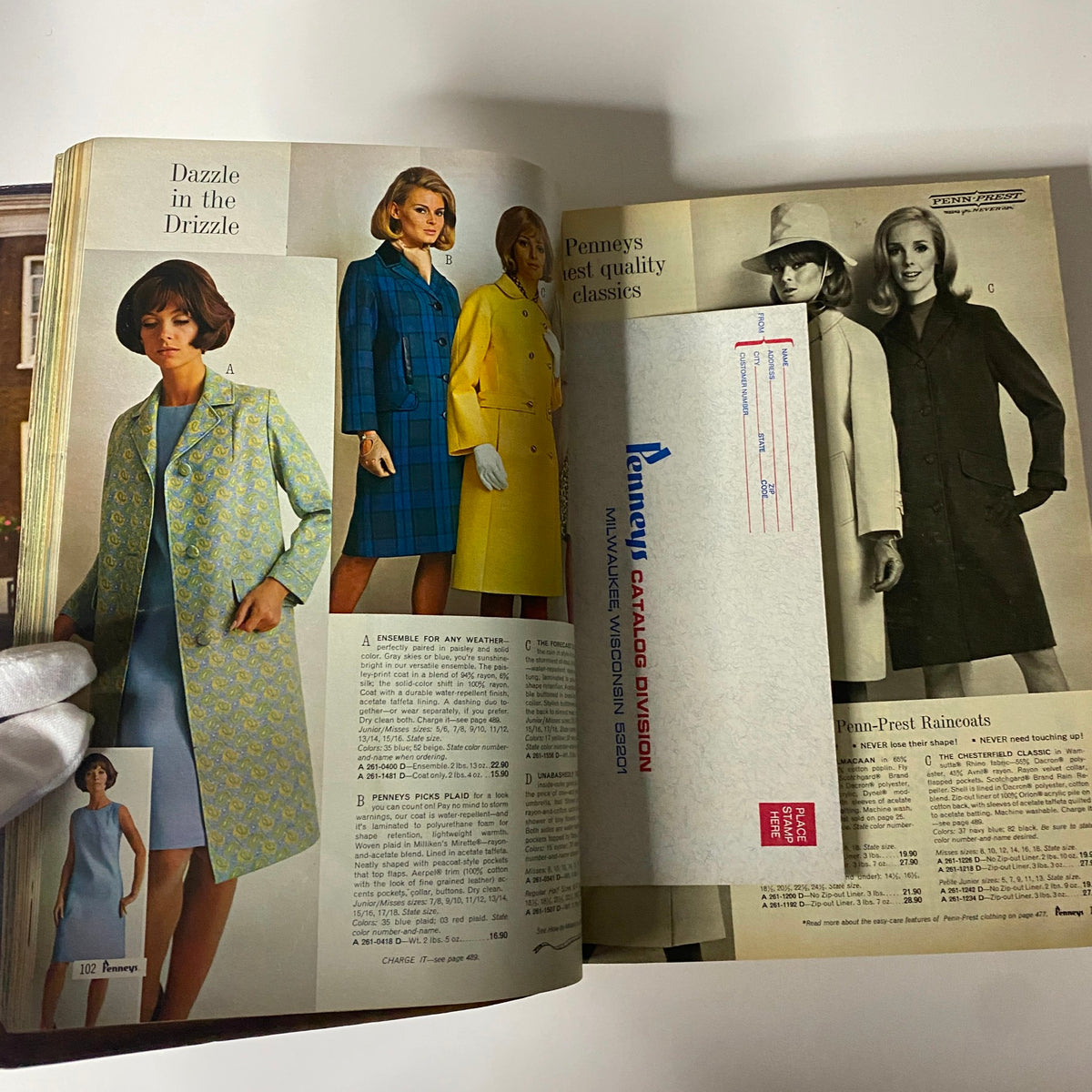 1967 JC Penneys Spring and Summer Store Catalog featuring stylish raincoats and coats for women, emphasizing fashionable designs suitable for various weather conditions.
