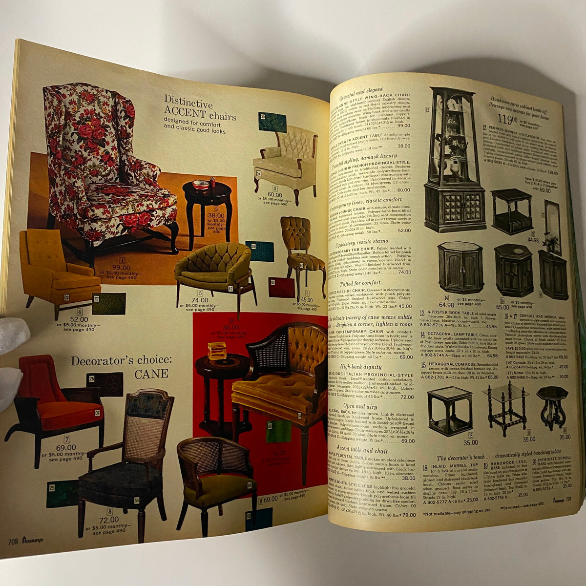 1967 JC Penneys Spring and Summer Store Catalog showcasing various accent chairs with prices and styles highlighted on an interior page.