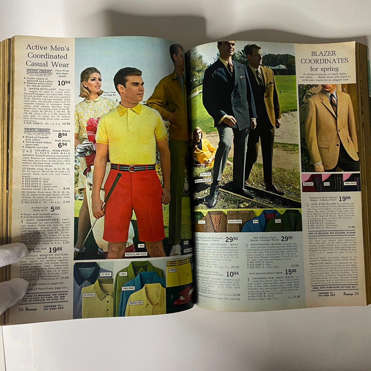 1968 JC Penneys Spring and Summer Store Catalog presenting coordinated casual wear for men, including colorful shirts and shorts, perfect for spring.
