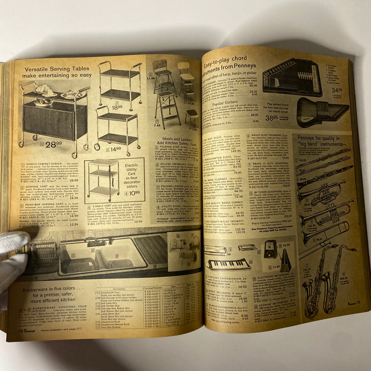 1968 JC Penneys Fall and Winter Store Catalog showing versatile serving tables and electric utility carts with prices and descriptions.