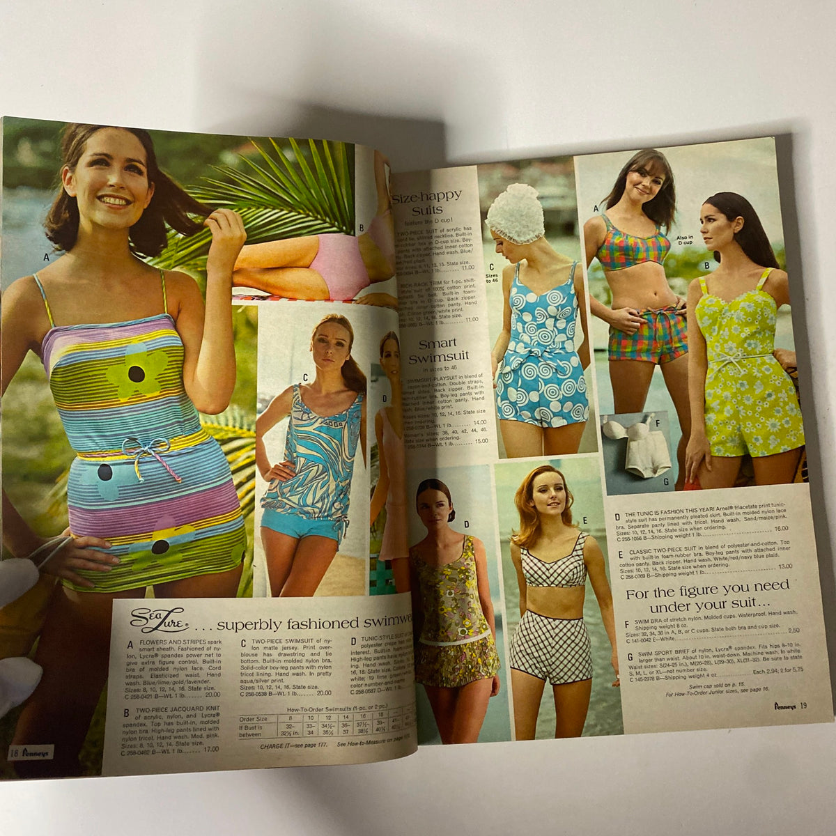 Swimwear section from the 1969 JC Penneys Summer Store Catalog, emphasizing stylish bathing suits and swimwear designs, indicative of 1960s summer trends.