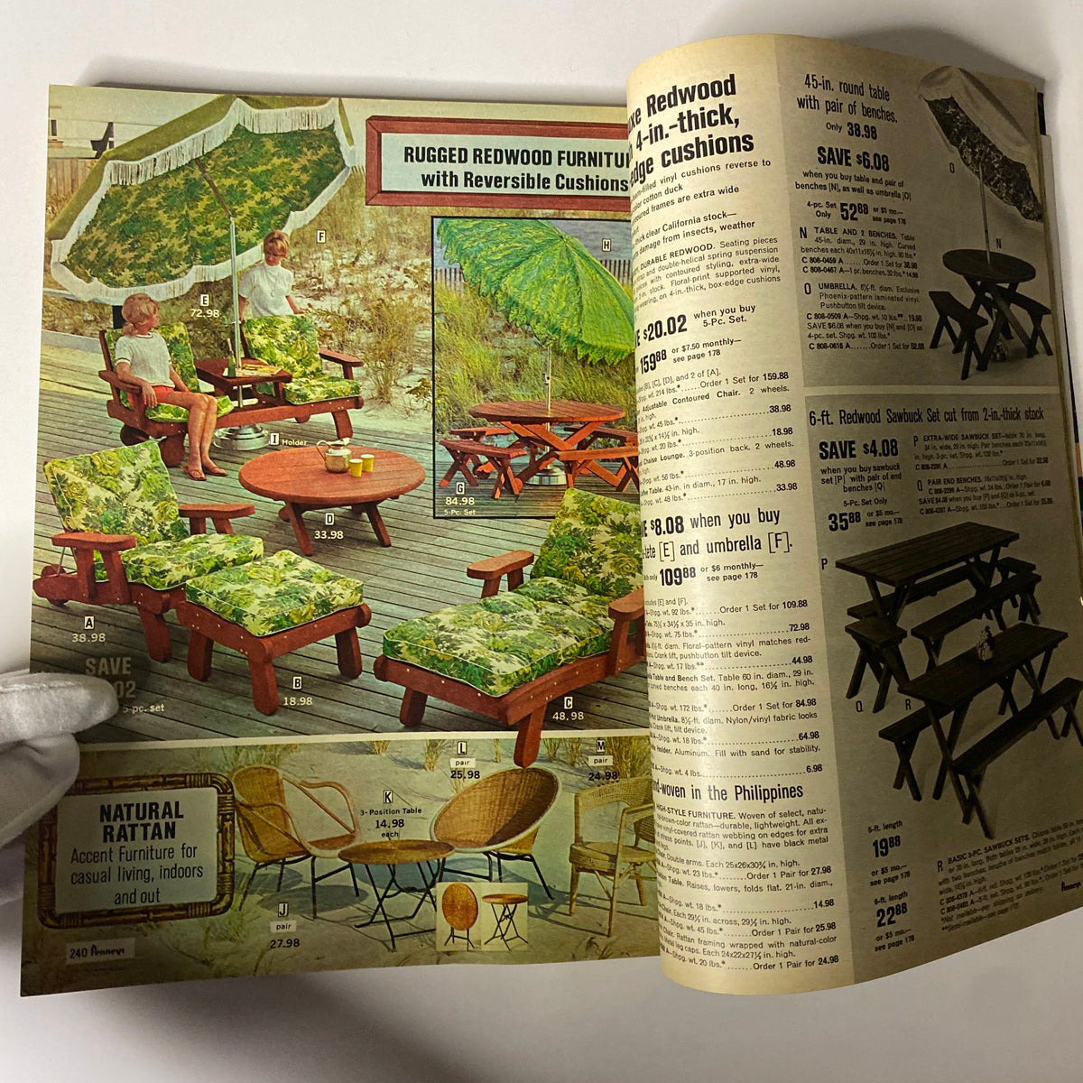 1969 JC Penneys Summer Store Catalog VG showcasing rugged redwood outdoor furniture with reversible cushions. The catalog features vibrant summer seating arrangements and colorful patio essentials.