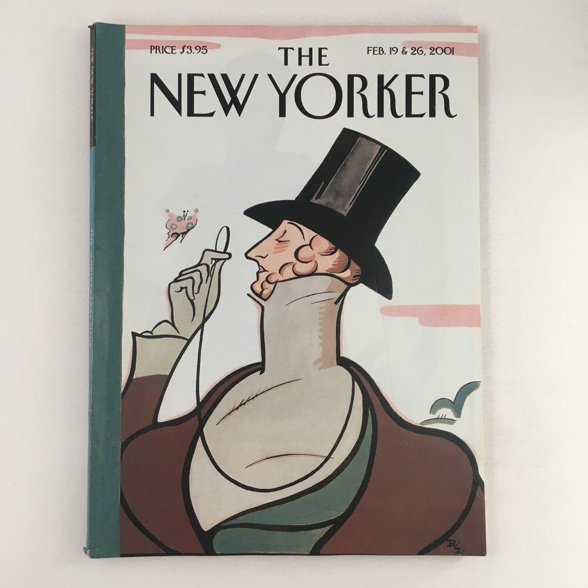 The New Yorker Full Magazine cover from February 19, 2001, featuring a distinguished man in a tall black hat, capturing the artistic essence associated with the magazine, titled "The Count & Canibal" by Rea Irvin.
