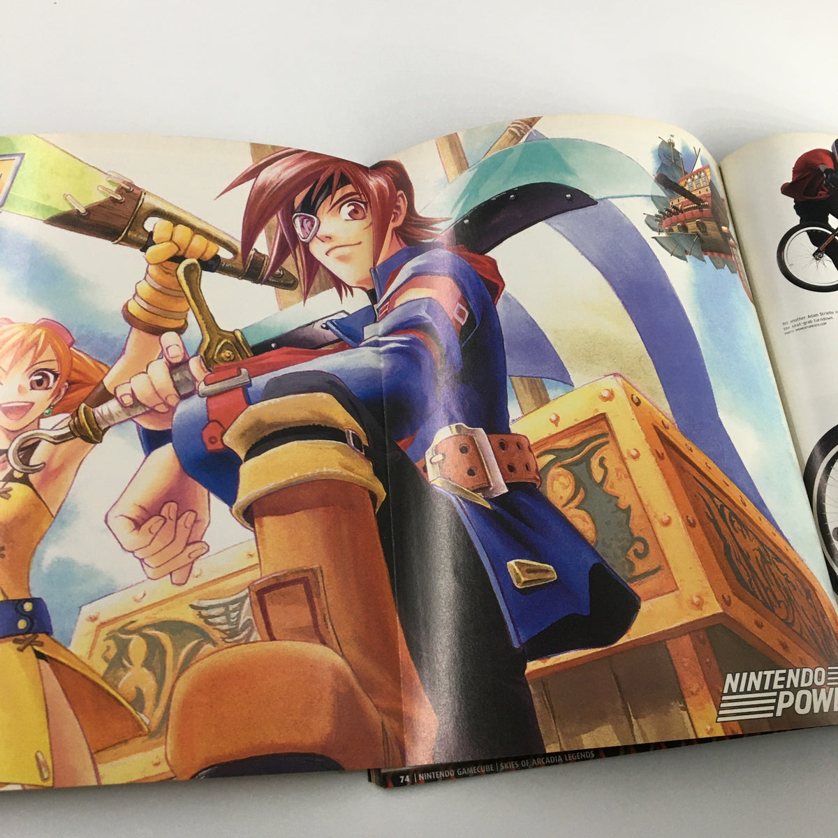 Artwork from Nintendo Power Magazine Vol. 164 January 2003 displaying a character from Skies of Arcadia Legends in action, emphasizing the game's visual style.