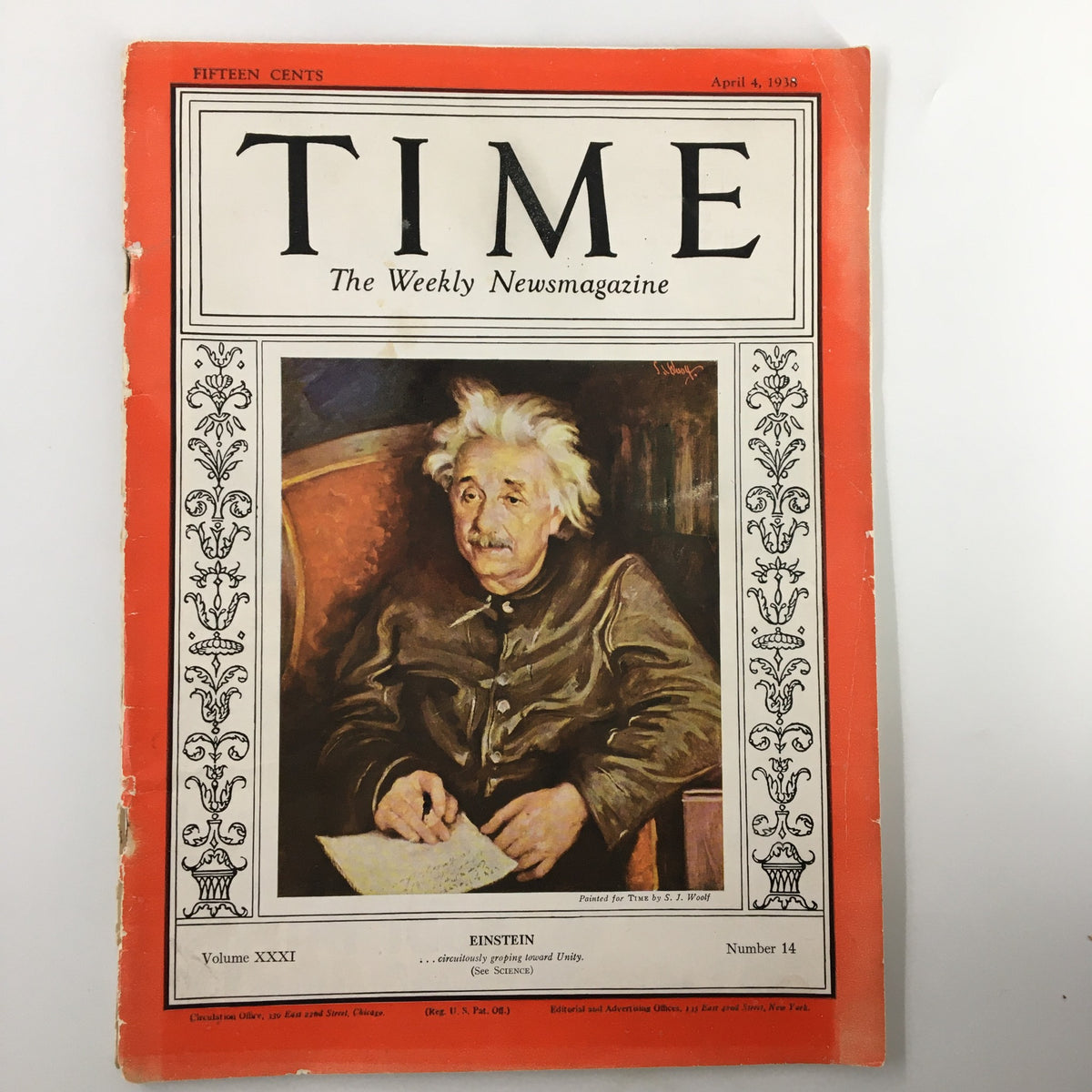 Time Magazine Vol. 31 No. 14 April 4 1938 Physicist Albert Einstein