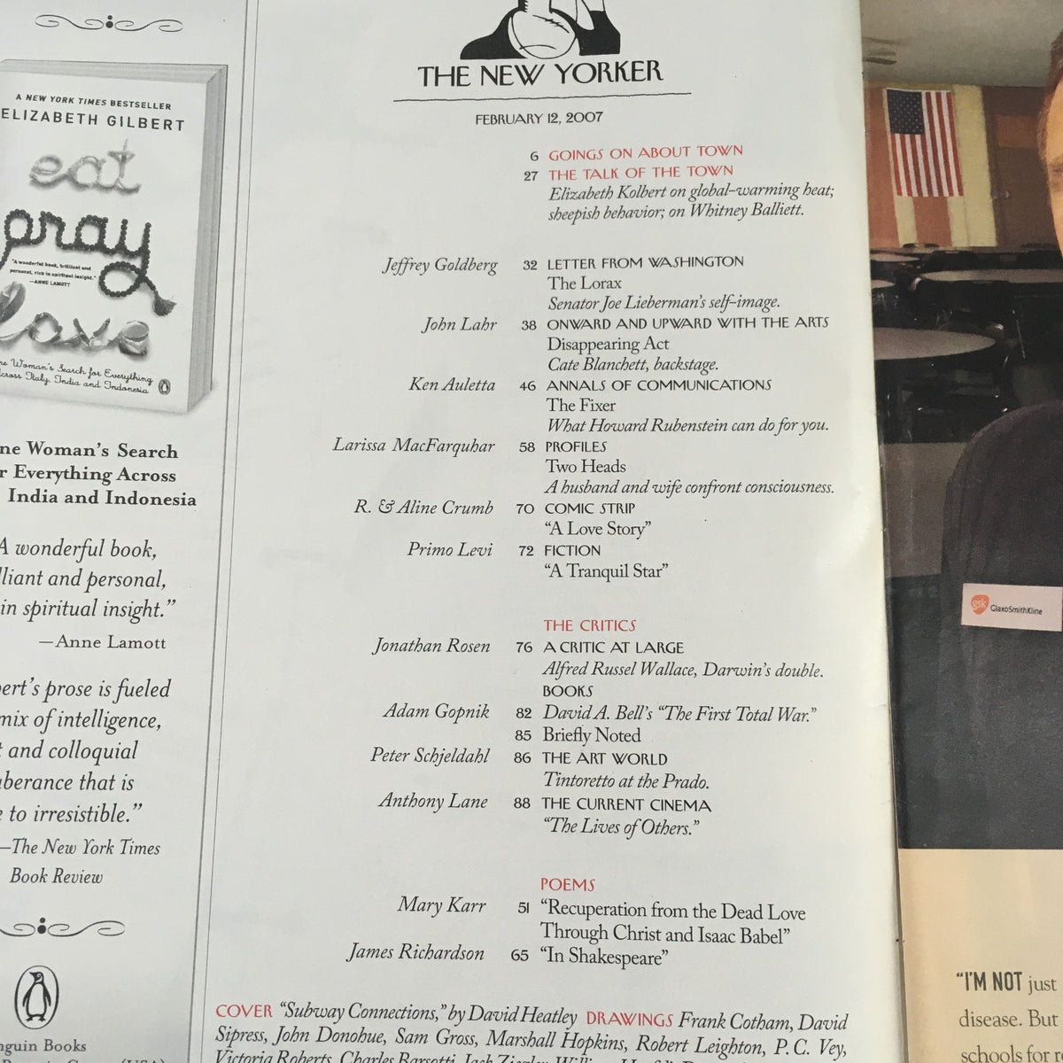 Contents page of The New Yorker Full Magazine February 12 2007, highlighting various articles and authors featured in this edition.