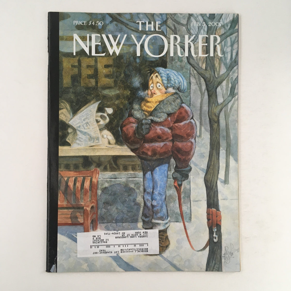 The New Yorker Full Magazine February 5, 2007, featuring the 'Stay' cover by Peter de Sève. This vintage magazine displays whimsical artwork and reflects cultural commentary from the early 2000s. Perfect for collectors and fans of The New Yorker.