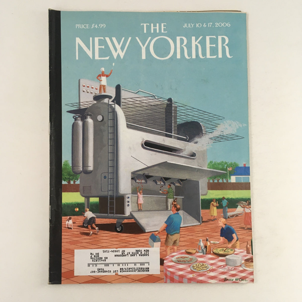 Cover of The New Yorker magazine from July 10, 2006, featuring vibrant illustration titled 'Back Yard BBQ' by Bruce McCall, depicting a lively summer barbecue scene.