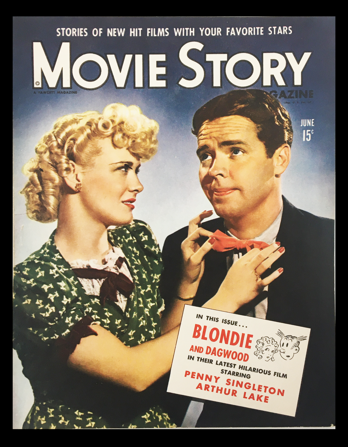 COVER ONLY Movie Story Magazine June 1943 featuring Penny Singleton and Arthur Lake, showcasing a vibrant cover design with colorful artwork from the golden age of cinema.
