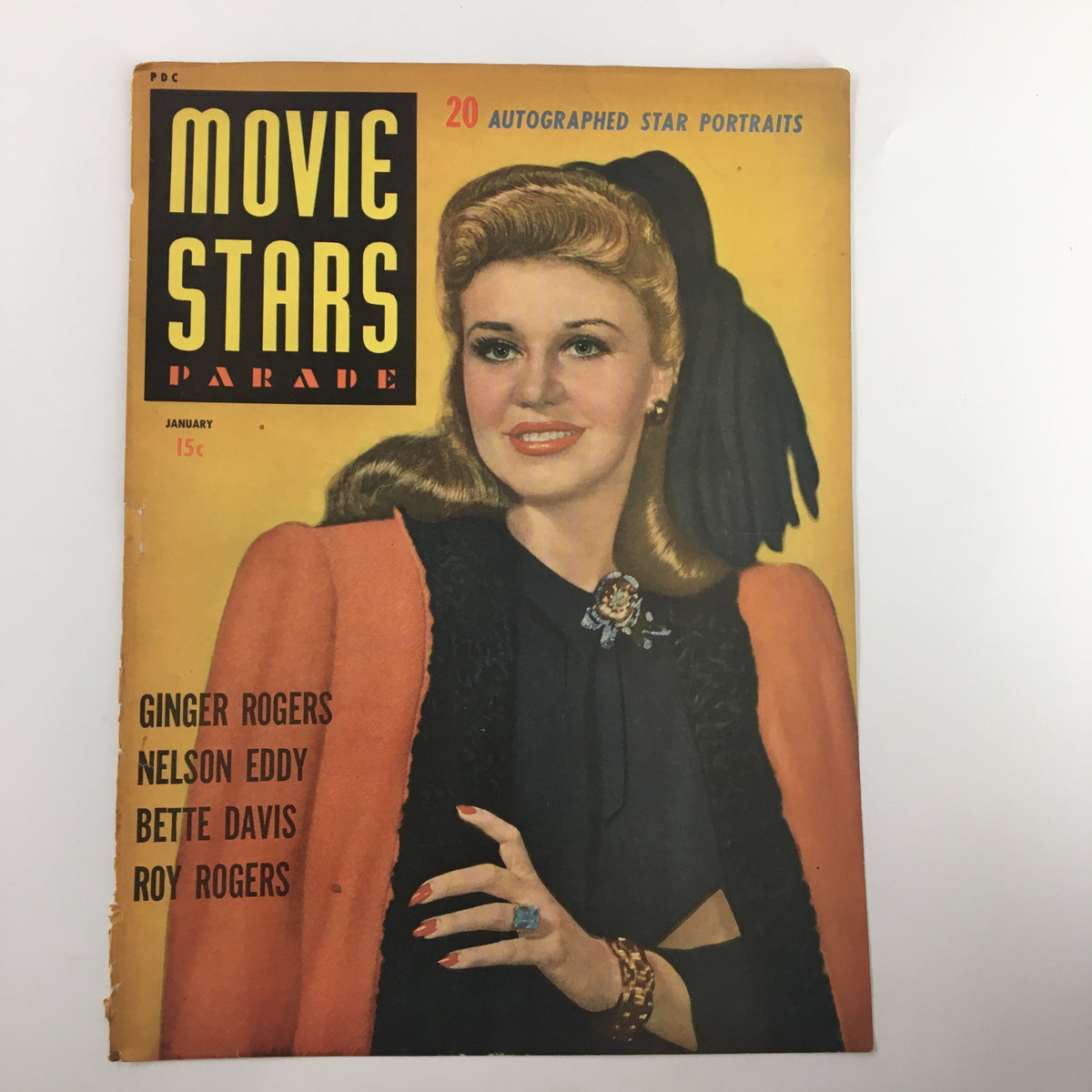 COVER ONLY Movie Stars Parade Magazine January 1943 with Ginger Rogers, highlighting classic Hollywood style and design elements.