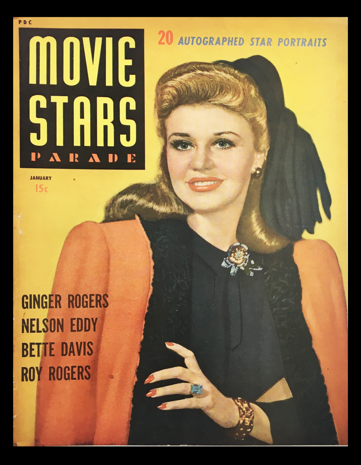 COVER ONLY Movie Stars Parade Magazine January 1943 featuring Ginger Rogers, showcasing vibrant vintage cover art with a glamorous portrait.