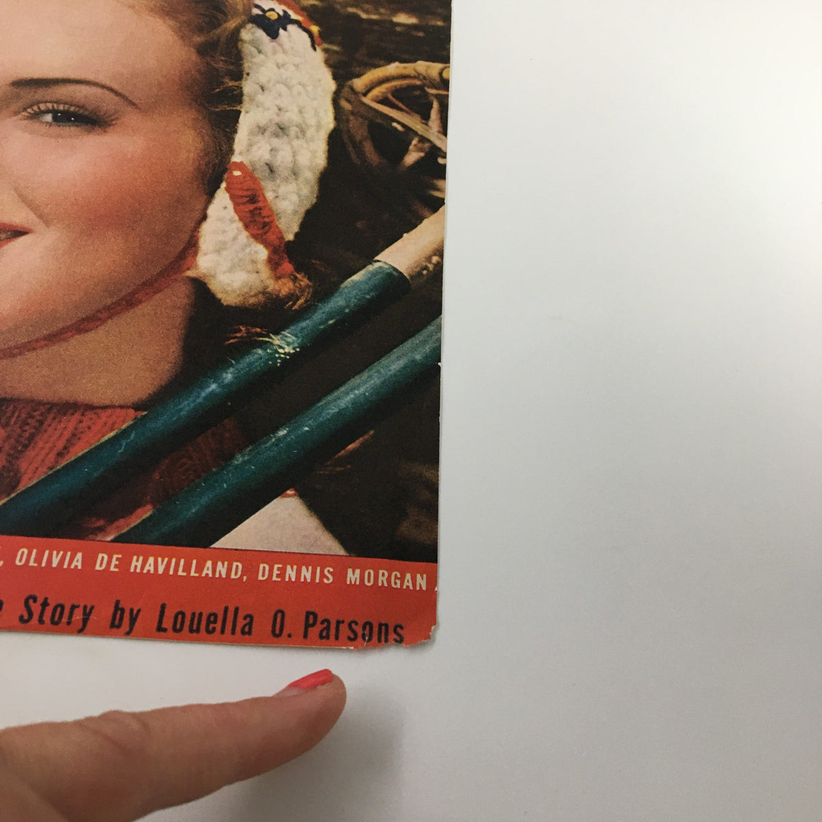 Close-up of the January 1944 Photoplay Movie Mirror magazine cover featuring Deanna Durbin, highlighting details such as the title and her attire, a must-have for vintage magazine collectors.