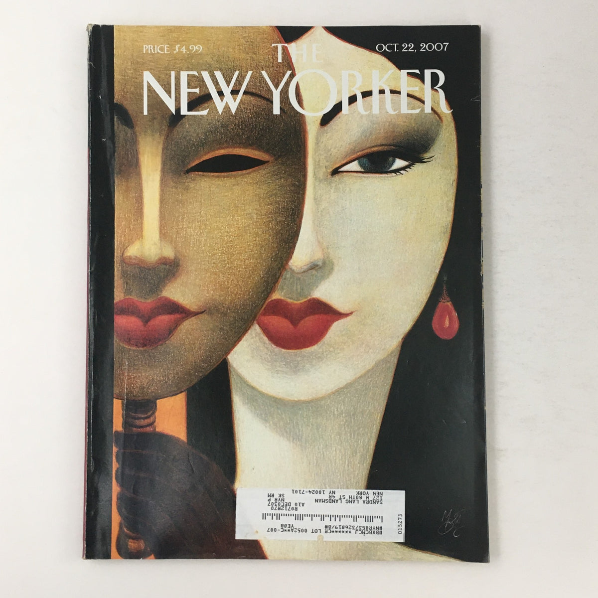 Cover of The New Yorker Magazine, October 22, 2007, featuring a striking illustration by Lorenzo Mattotti showcasing two intertwined faces, reflecting themes of culture and business.
