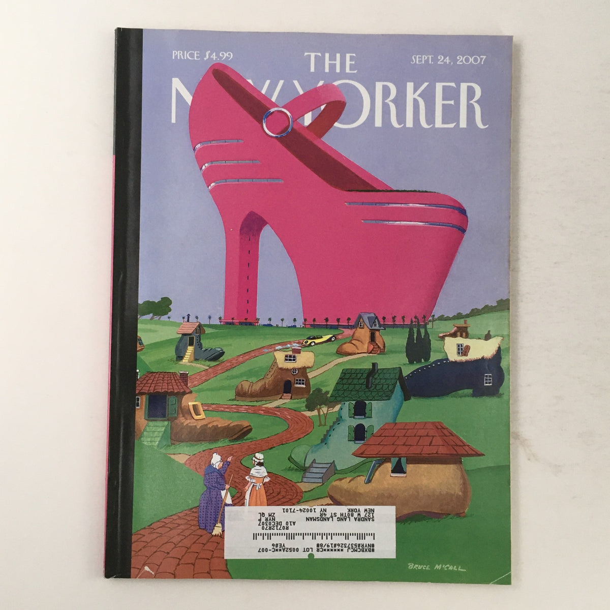 Cover of The New Yorker Full Magazine September 24 2007 featuring an illustration of a large pink high-heeled shoe and whimsical landscape by Bruce McCall.
