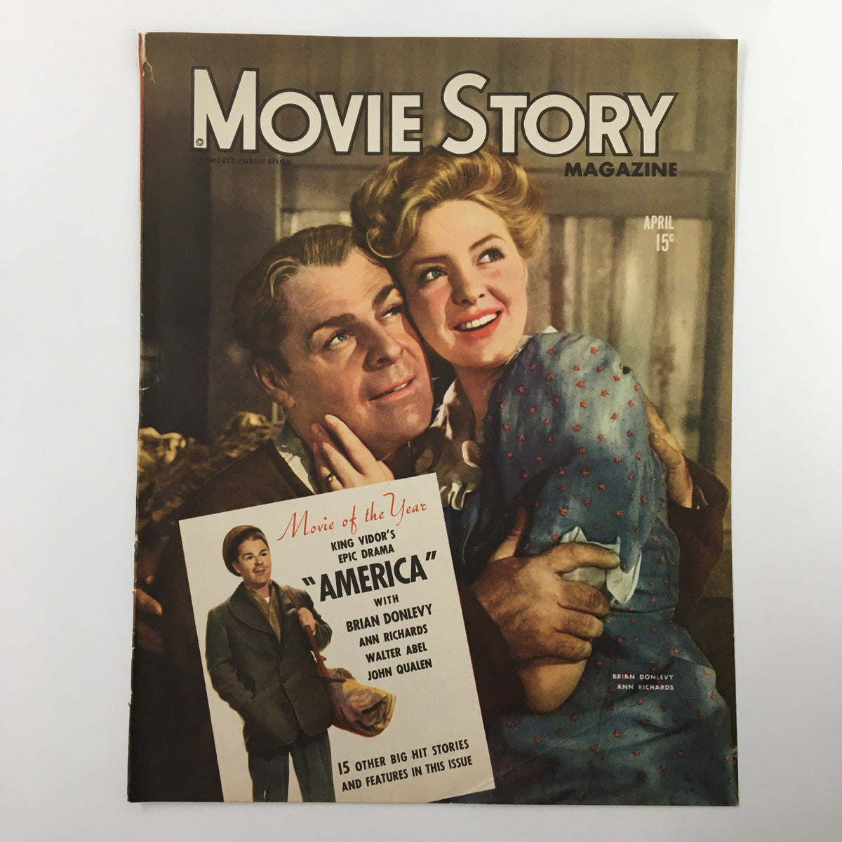 COVER ONLY Movie Story Magazine April 1944, illustrating the cover page with Brian Donlevy and Ann Richards, highlighting the nostalgia of classic movies.