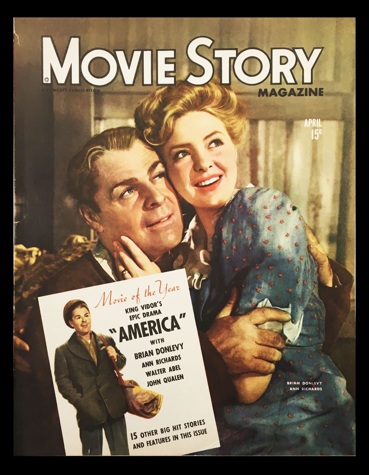 COVER ONLY Movie Story Magazine April 1944 featuring Brian Donlevy and Ann Richards, showcasing vintage cinema aesthetics with vibrant colors and classic design.