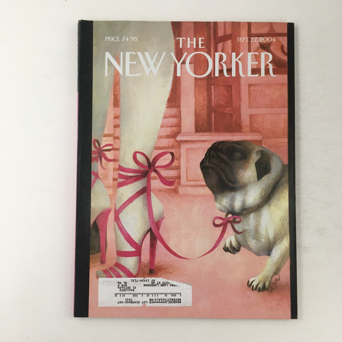 The New Yorker magazine cover from September 27, 2004, featuring artwork titled 'The Pug' by Felix Inclusis, displaying a pug dog next to pink ribbons.