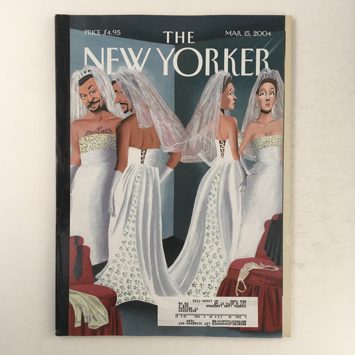 The New Yorker March 15 2004 Full Magazine Cover by Mark Ulriksen featuring multiple brides in unique wedding attire.