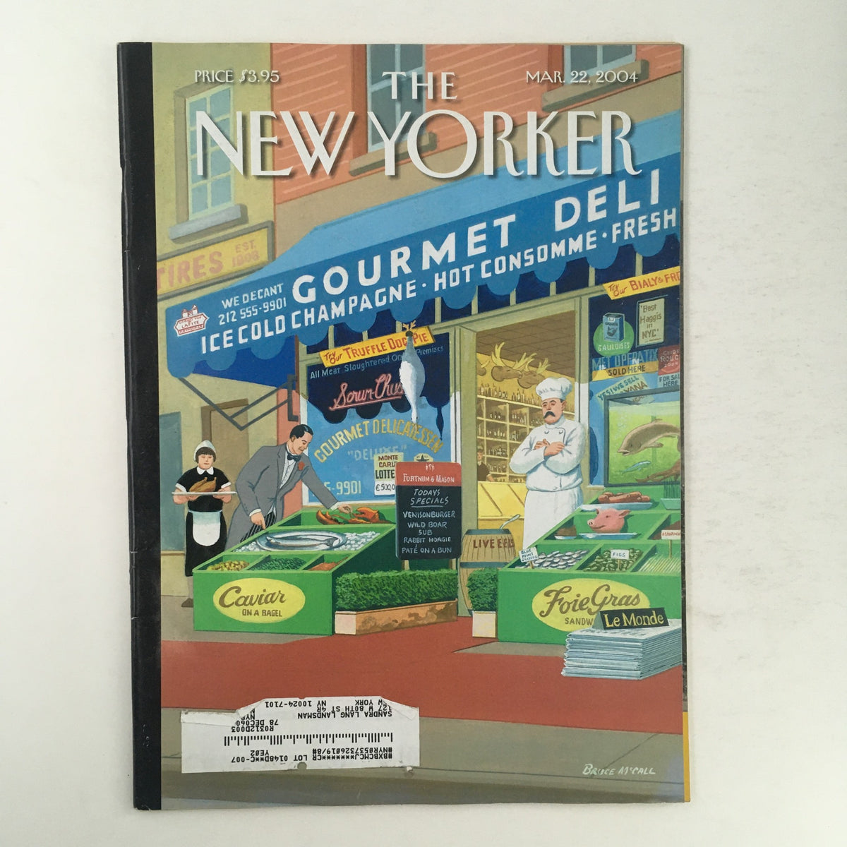 The New Yorker Full Magazine March 22 2004 cover featuring Gourmet Deli illustrated by Bruce McCall with vibrant gourmet food displays.