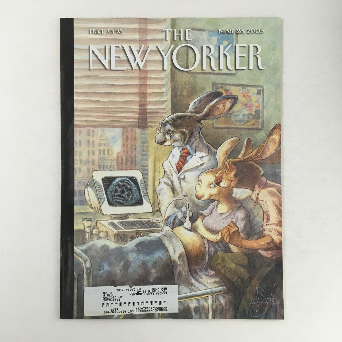 Cover of The New Yorker magazine from March 28, 2005, featuring artwork by Peter de Sève, depicting anthropomorphic rabbits in a whimsical illustration related to 'Trust Fund Reality'.