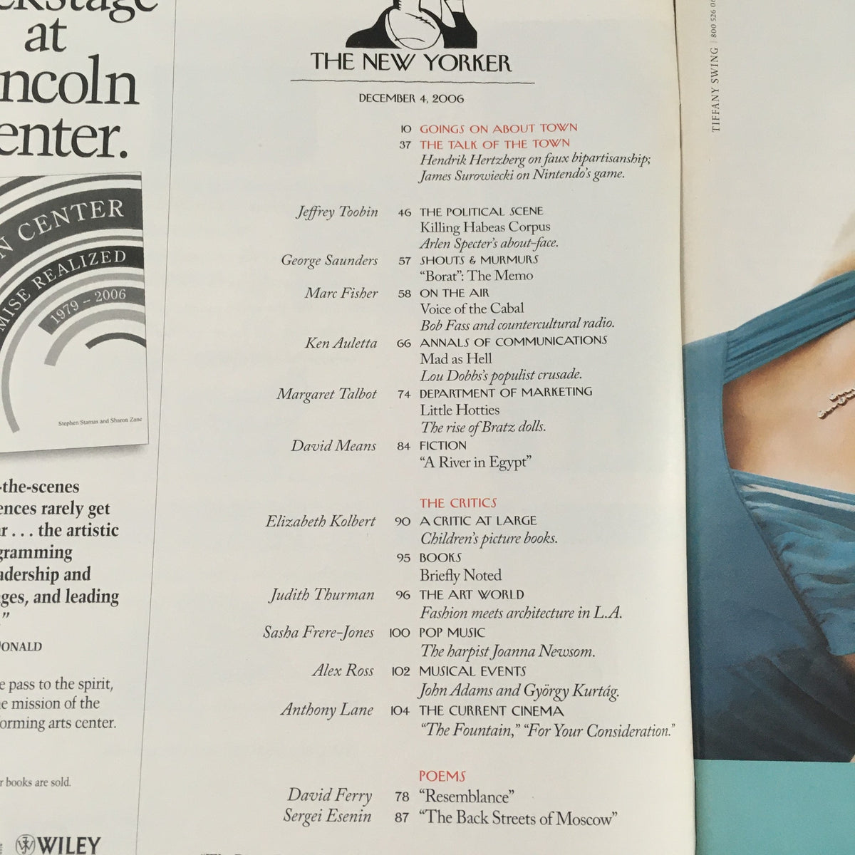 Image of The New Yorker Magazine from December 4, 2006 featuring the table of contents and cover illustration titled The Piano Lesson by Jean-Jacques Sempé, showcasing articles and features including literary commentary.