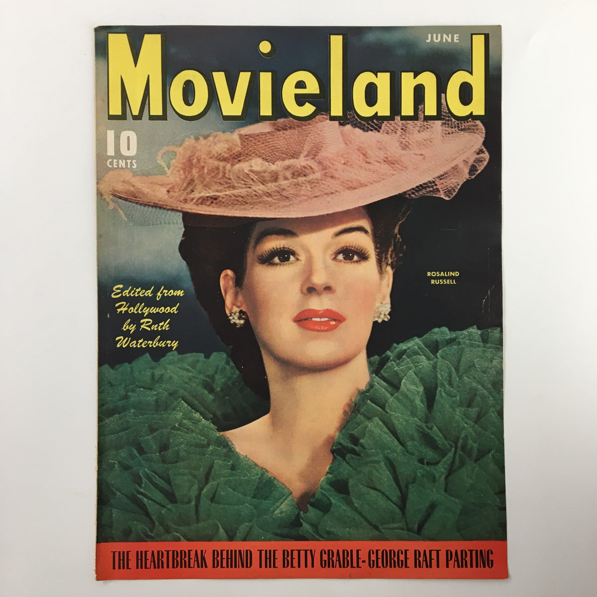 COVER ONLY Movieland Magazine June 1943 featuring Rosalind Russell, displaying classic 1940s glamour and captivating cover art.