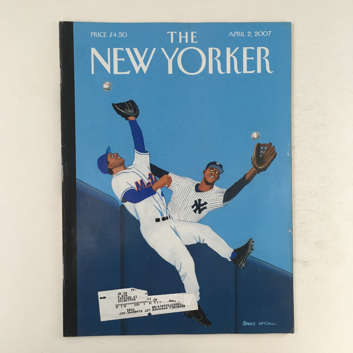 The New Yorker Full Magazine April 2 2007 cover featuring a vibrant illustration by Bruce McCall, depicting baseball players from the Mets and Yankees.