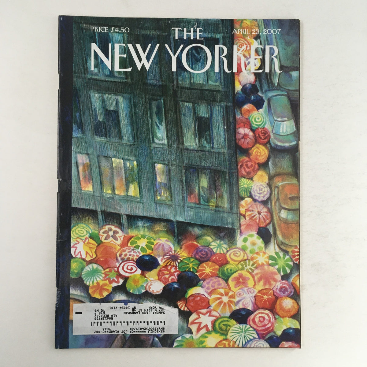 Cover of The New Yorker magazine, April 23, 2007, featuring the artwork 'Umbrellas' by Carter Godorich, showcasing vibrant colors and artistic design.