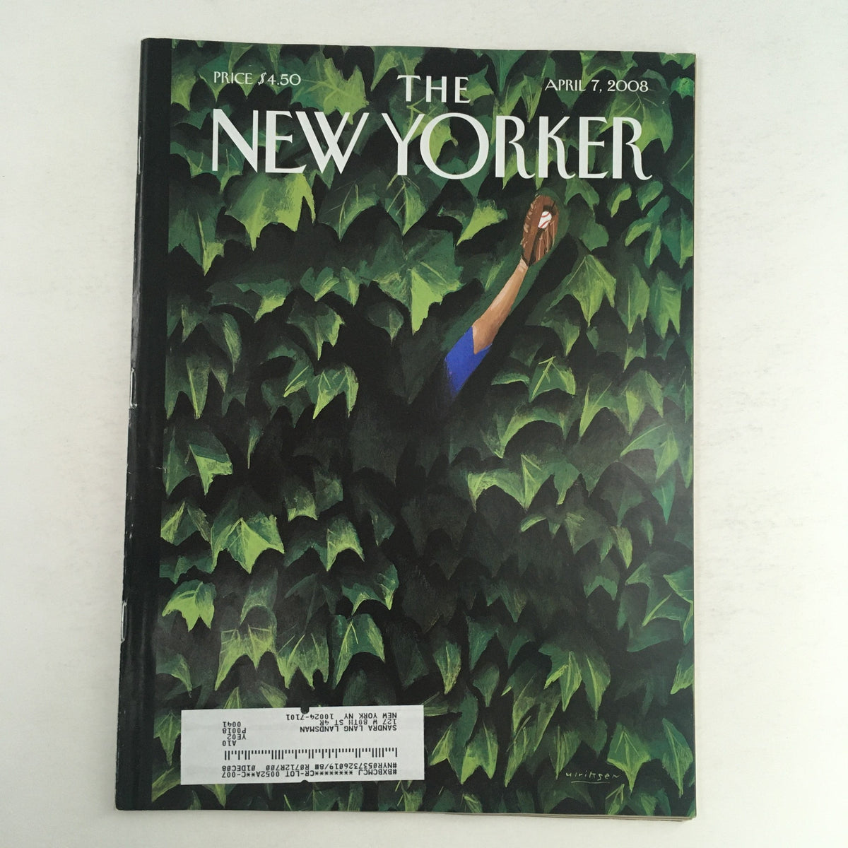 Cover of The New Yorker magazine from April 7, 2008, titled 'Lost and Found' by Mark Ulriksen, featuring a woman surrounded by vibrant green ivy.