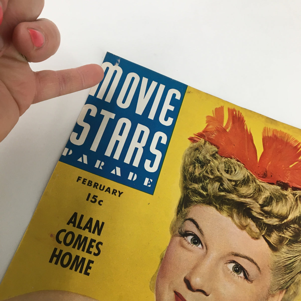 COVER ONLY Movie Stars Parade Magazine February 1944 with close-up details of the cover, highlighting Betty Hutton and minor wear on the magazine.