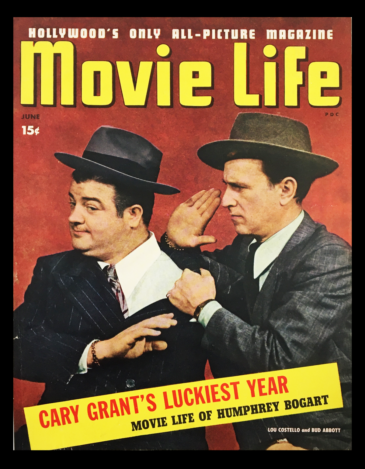 COVER ONLY Movie Life Magazine June 1943 featuring Lou Costello and Bud Abbott in a comedic pose, showcasing vintage Hollywood charm, perfect for collectors and enthusiasts of classic cinema.