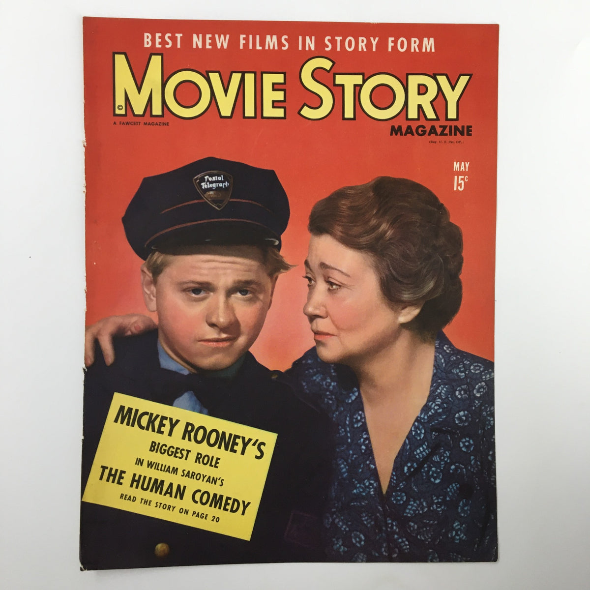 COVER ONLY Movie Story Magazine May 1943 displaying Mickey Rooney's biggest role in The Human Comedy, capturing the essence of classic Hollywood with its bright artwork.