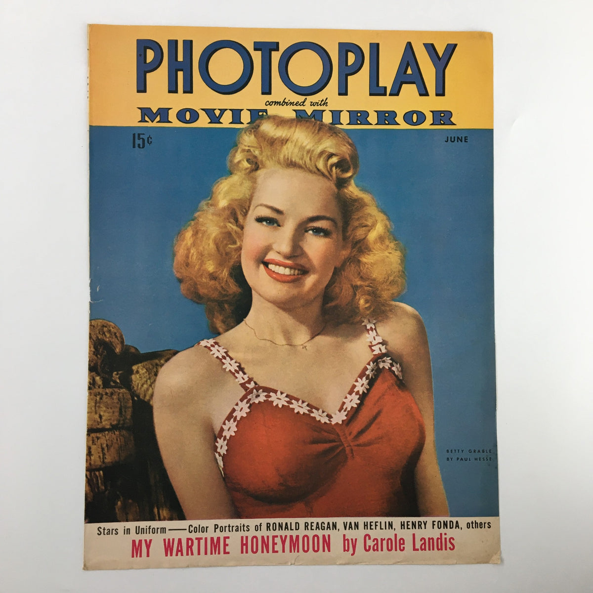 COVER ONLY Photoplay Movie Mirror Magazine June 1943 featuring Betty Grable, celebrating classic cinema with a beautifully illustrated cover in good condition.