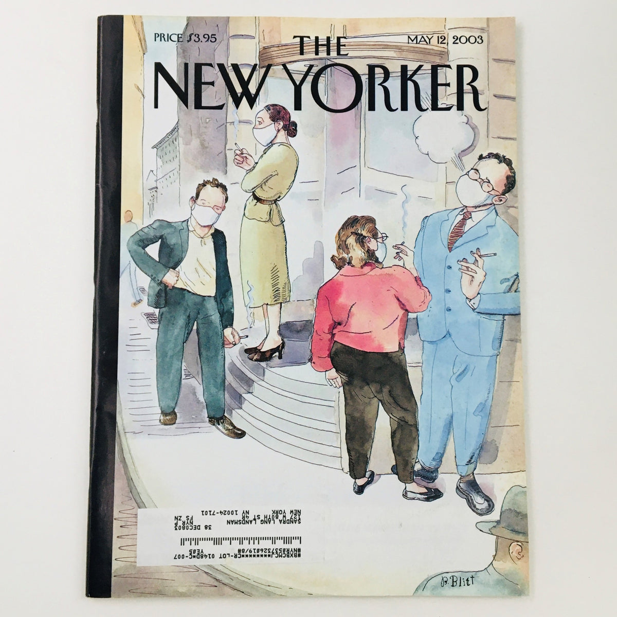 The New Yorker Full Magazine May 12 2003, featuring the cover illustration titled 'Health Conscious' by Barry Blitt, showcasing artistic characters in a city setting.