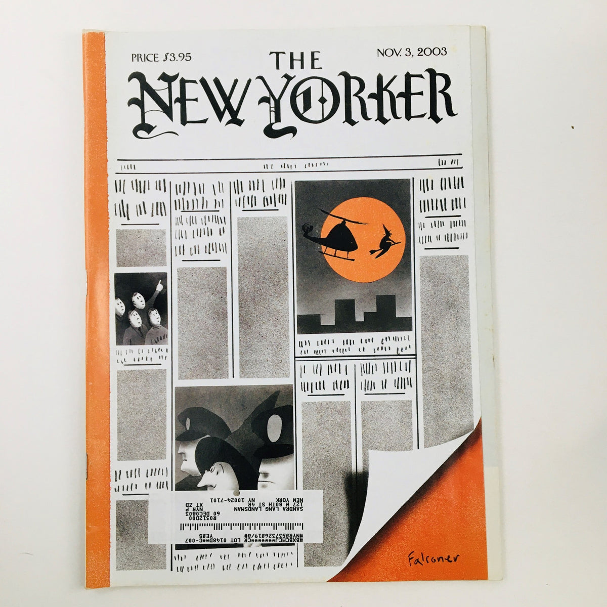 Cover of The New Yorker Full Magazine November 3 2003 featuring artwork by Ian Falconer, showcasing a vibrant orange theme with a central illustration.