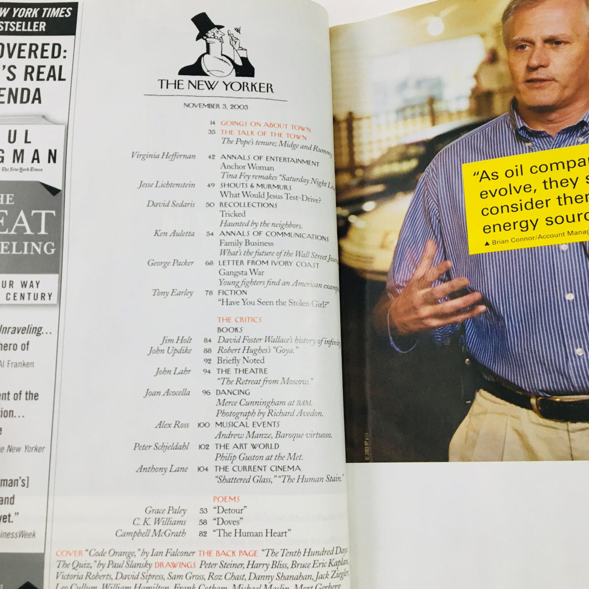 Interior page of The New Yorker Full Magazine November 3 2003, featuring articles and commentary, highlighting the magazine's cultural insights of its time.