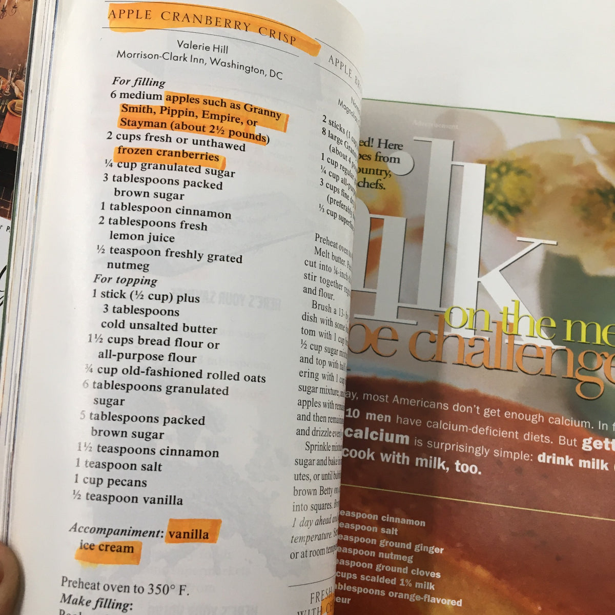 Gourmet Magazine March 1998 features an apple cranberry crisp recipe with highlighted ingredients and instructions, showcasing the culinary trends of lighter, health-conscious dining.