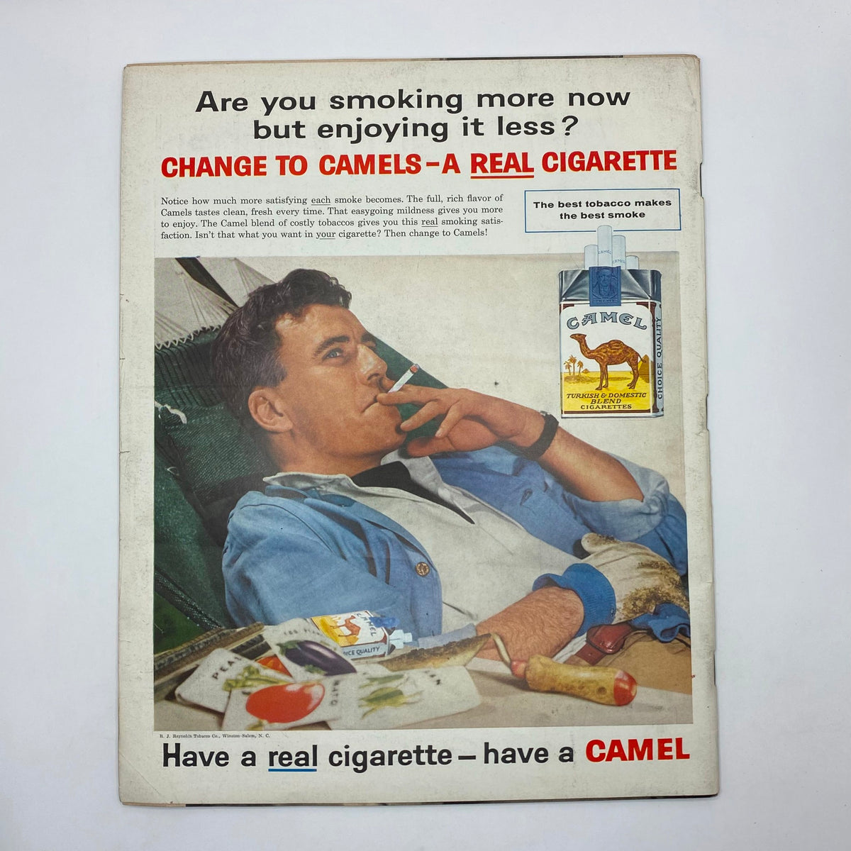 Vintage advertisement from Look Magazine July 21 1959 promoting Camel cigarettes, featuring a man smoking and enjoying a relaxing moment.